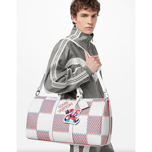 Louis Vuitton Keepall Bandouliere 50 Damier Spray White Logo Weekend Travel Bag - Picture 3 of 12